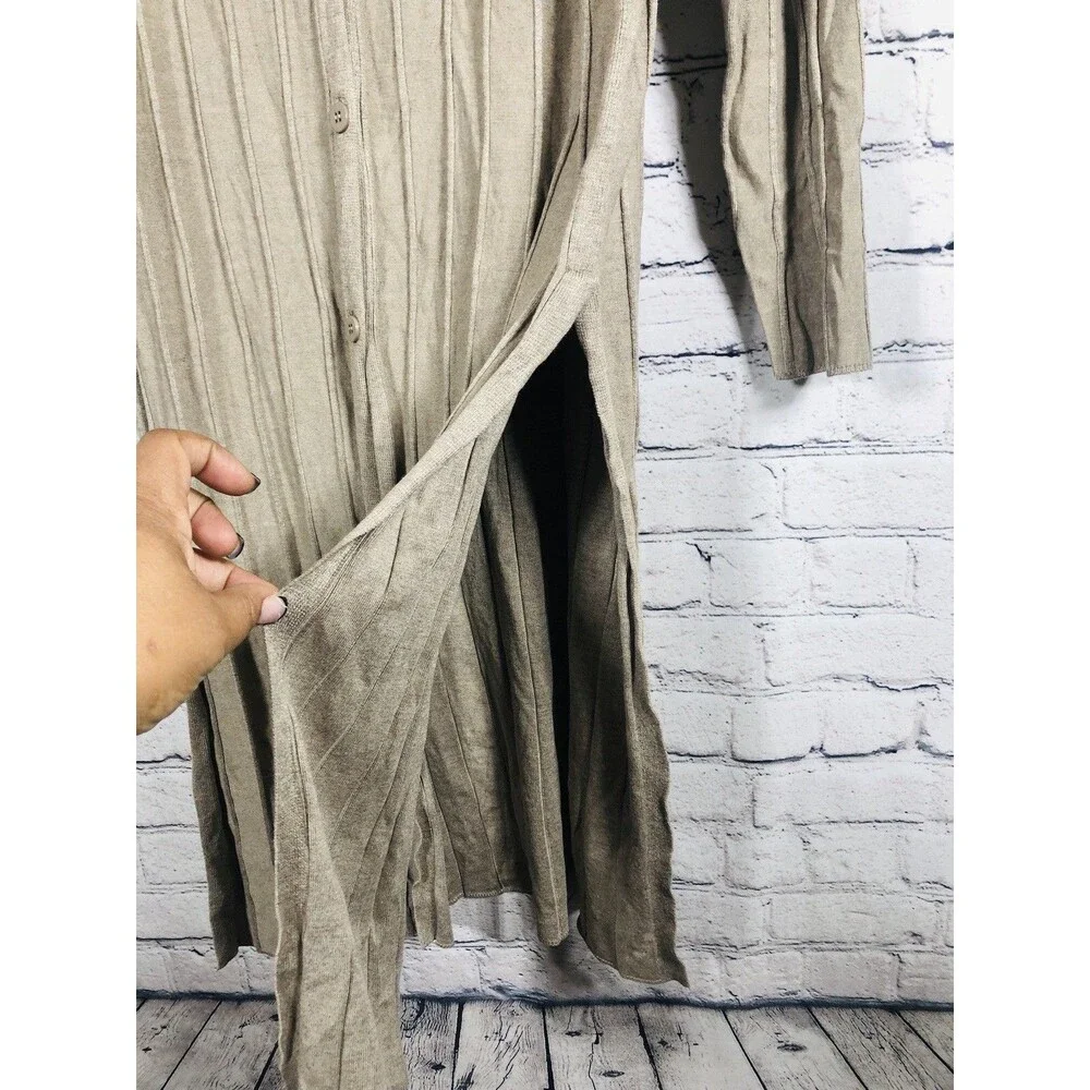 Tahari Women Ribbed Knit Cardigan Sweater V-Neck Button Front Tan Beige Size S
